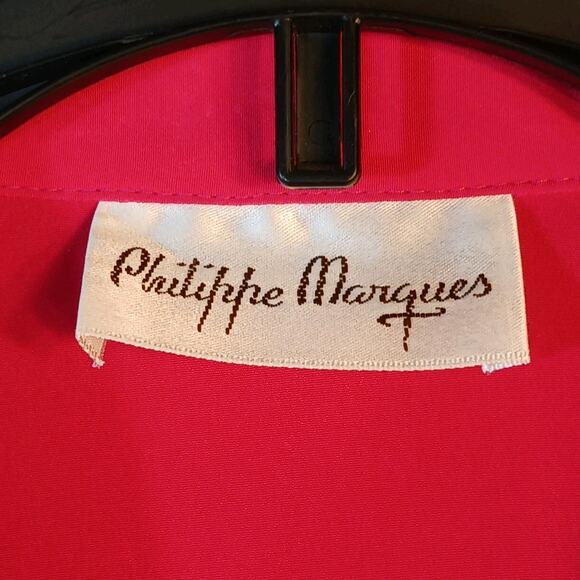 VTG Philippe Marques Sweater Size 10 Hot Pink Gemstone Collared Button Up L/S - Picture 2 of 10